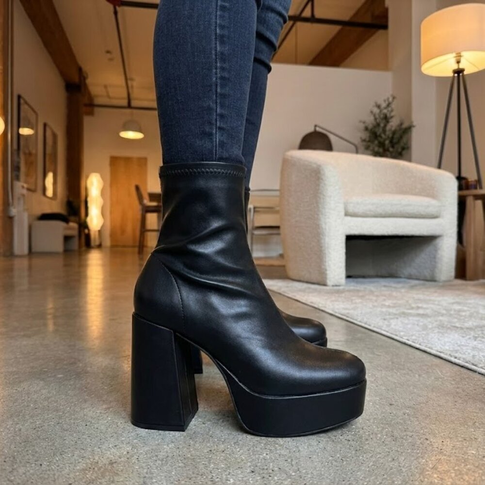 Nwt Soda Black Platform Ankle Boots 4.25" Heel 1.75" Platform | Milano Shoes — image 2 of 7